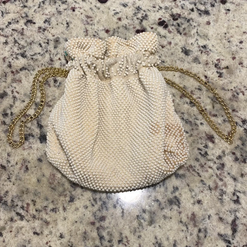 Vintage Pastel Beaded Multicolor Evening Bag with Gold Chain